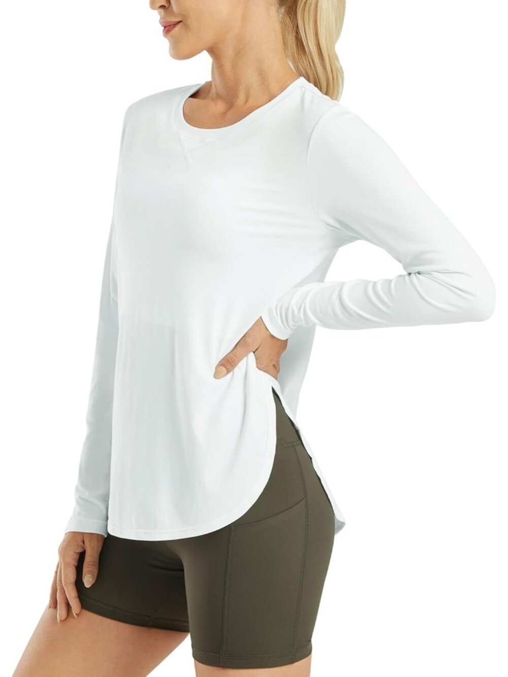 Women's White UPF 50+ UV Shirt Long Sleeve Workout Yoga Sun Top Quick Dry Gym